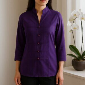 Dress Barn Women’s 1X Purple Button Front Asian-Inspired Blouse NWT
